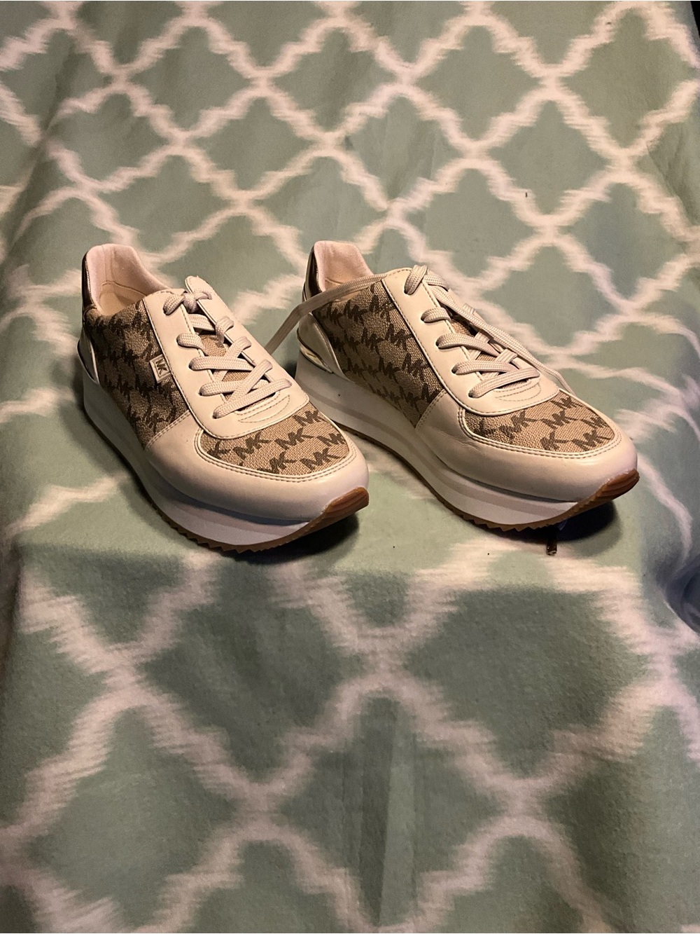 Michael Kors Cream and Brown MK Logo Platform Sneakers